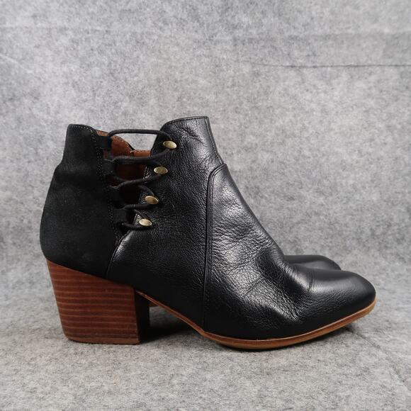 Aldo Shoes Womens 9 Ankle Boots Black Leather Bootis Block Heel Zip Almond Toe - Picture 1 of 12